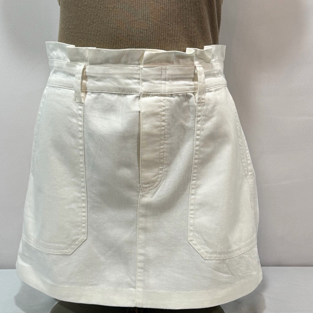 American Eagle Women Skirt Size S White Cotton Lined 4 Pocket Gathered Waist